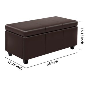 CangLong 36Inch Rectangular Faux Leather Storage Ottoman Bench, Large, Espresso Brown