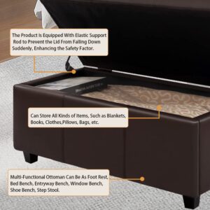 CangLong 36Inch Rectangular Faux Leather Storage Ottoman Bench, Large, Espresso Brown