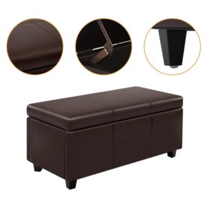 CangLong 36Inch Rectangular Faux Leather Storage Ottoman Bench, Large, Espresso Brown