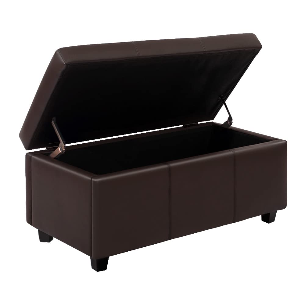 CangLong 36Inch Rectangular Faux Leather Storage Ottoman Bench, Large, Espresso Brown