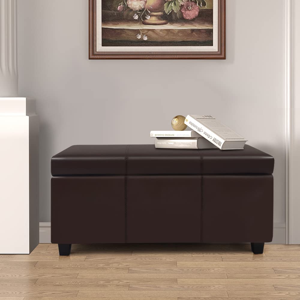 CangLong 36Inch Rectangular Faux Leather Storage Ottoman Bench, Large, Espresso Brown