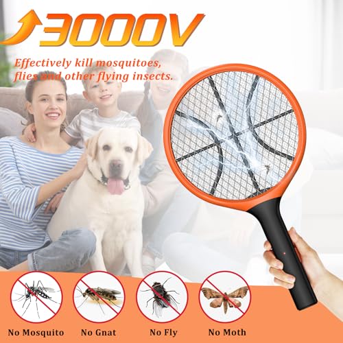 LUOJIBIE Electric Fly Swatter, Bug Zapper Racket Rechargeable Mosquito Zapper Handheld Fly Zapper with Hanging Ring for Home Indoor Outdoor, Large Size-1 Pack