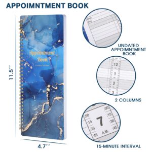 Poluma - Salon appointment book, 11.5" x 4.7", 2 Columns Undated , 6 AM - 9 PM, Twin-Wire Binding, 200 Pages for Hair Stylist - Blue