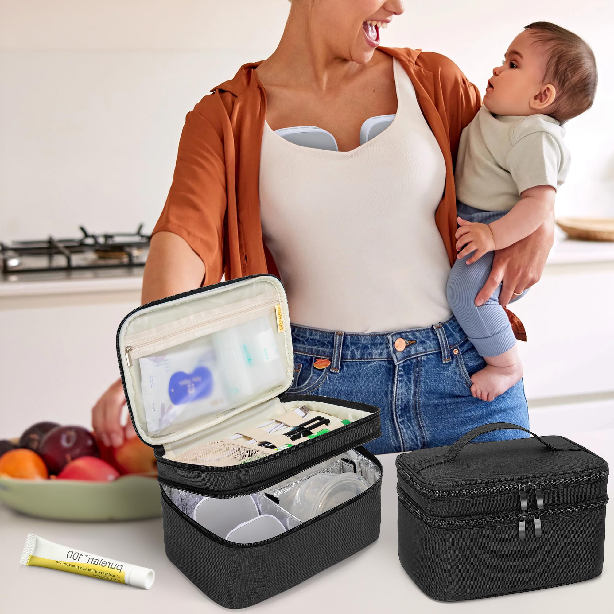 BAFASO Wearable Breast Pump Bag Compatible with Momcozy S12 Pro, Momcozy M5, Elvie Breast Pump, Carrying Case for Wearable Breast Pump and Extra Parts, Black