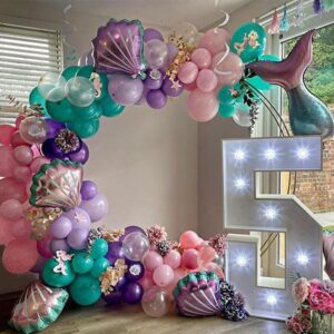 124pcs mermaid balloon garland kit, mermaid tail purple pink shell pink purple blue balloons for girls mermaid birthday party under the sea party decorations