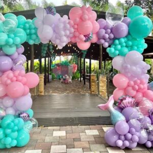 124Pcs Mermaid Balloon Garland Kit, Mermaid Tail Purple Pink Shell Pink Purple Blue Balloons for Girls Mermaid Birthday Party Under The Sea Party Decorations
