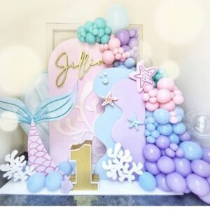 124Pcs Mermaid Balloon Garland Kit, Mermaid Tail Purple Pink Shell Pink Purple Blue Balloons for Girls Mermaid Birthday Party Under The Sea Party Decorations
