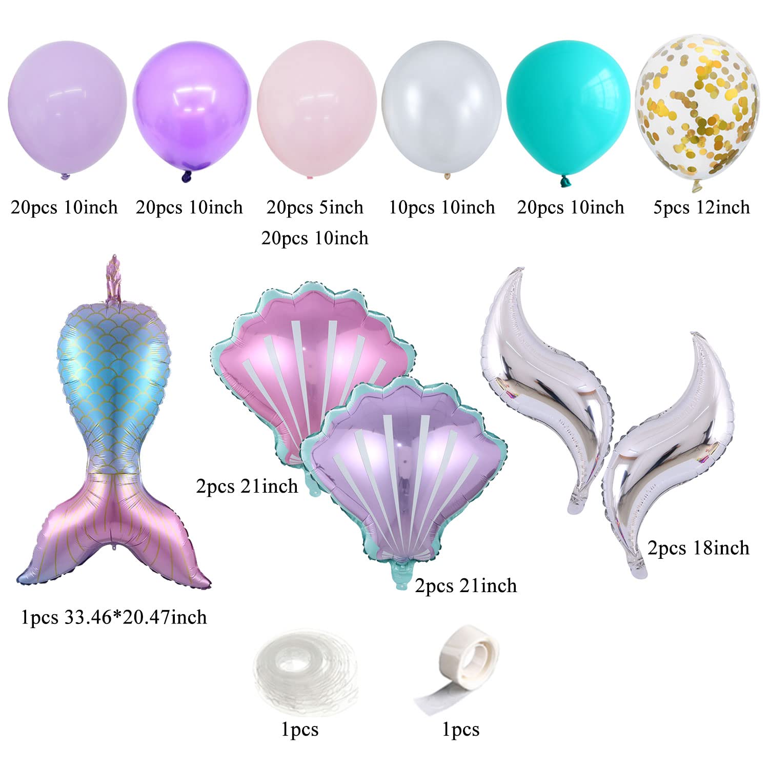 124Pcs Mermaid Balloon Garland Kit, Mermaid Tail Purple Pink Shell Pink Purple Blue Balloons for Girls Mermaid Birthday Party Under The Sea Party Decorations