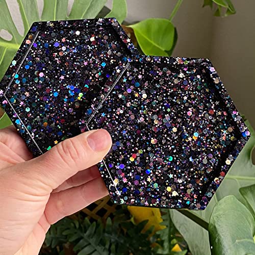 HEMOER Black Glitter 100g/3.5oz Holographic Chunky Sequins, Cosmetic Craft Glitters Set for Resin, Body, Hair, Face, Nail, Slime Festival Party Art and More