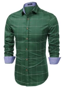 coofandy men's fashion long sleeve plaid button down shirts casual dress shirt army green