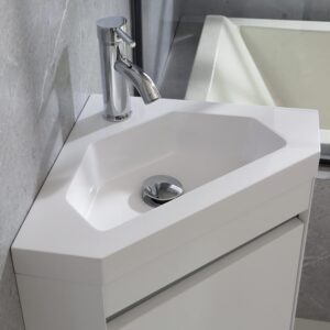 wonline 16" Corner Bathroom Vanity Sink Combo for Small Space Wall Mounted Cabinet Set Design White Resin Basin Sink Top Chrome Faucet and Drain