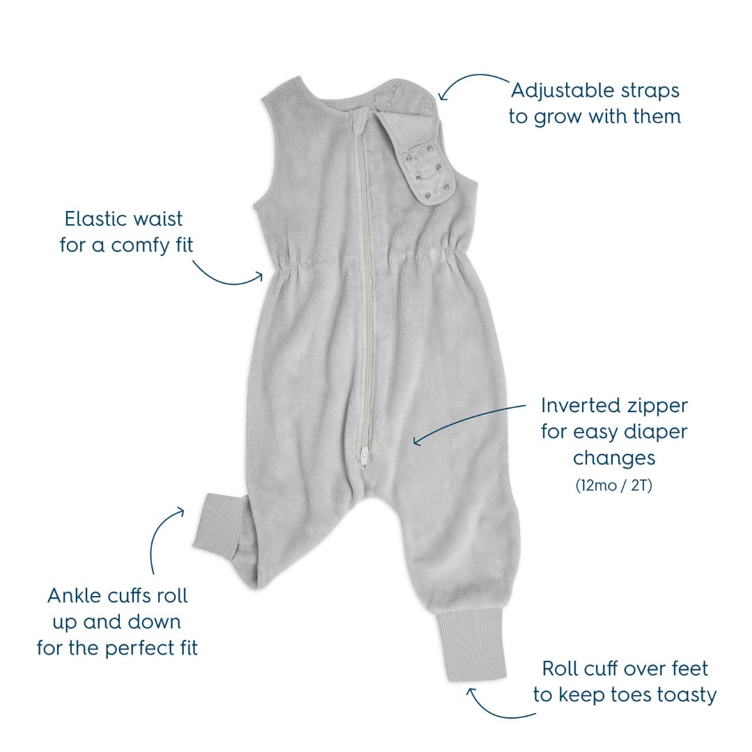 HALO Sleepsack Toddler Sleeping Bag, Luxe Fleece Wearable Blanket, TOG 2.0, Grey, 2T