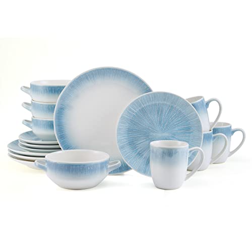 Pfaltzgraff Logan 16 Piece Dinnerware Set, Service for 4, Blue Ombre