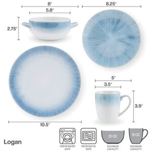 Pfaltzgraff Logan 16 Piece Dinnerware Set, Service for 4, Blue Ombre