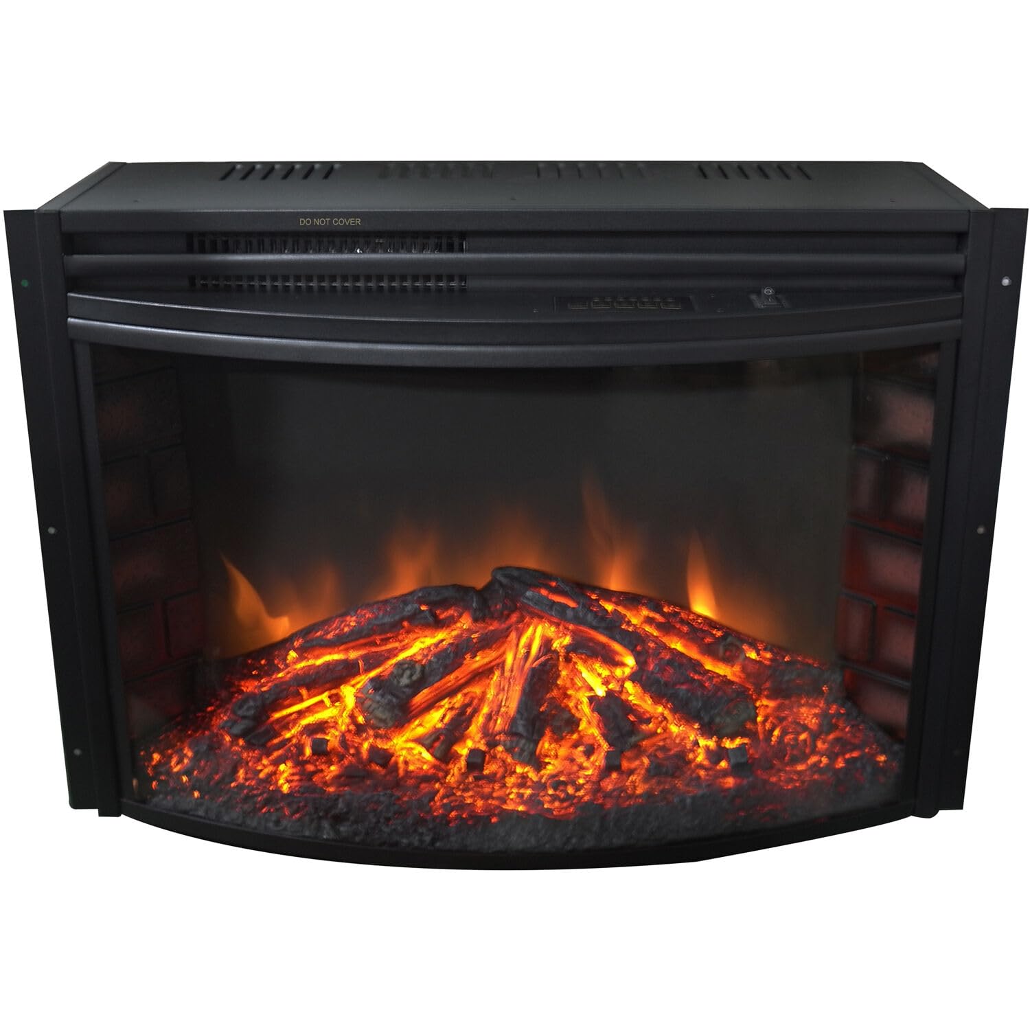 Hanover Fireside 5116 BTU 25'' Freestanding Black Curved Electric Fireplace with Log Display and Realistic Flames, Versatile Modern Wall Fireplace Heater for Home and Office with Remote Control