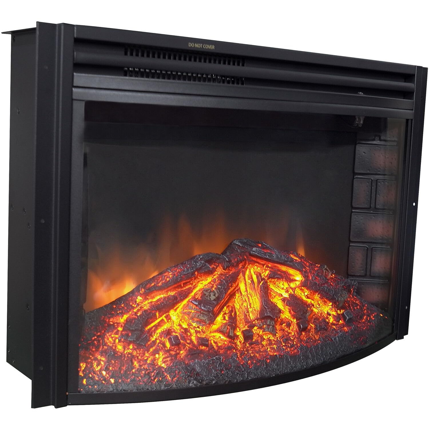 Hanover Fireside 5116 BTU 25'' Freestanding Black Curved Electric Fireplace with Log Display and Realistic Flames, Versatile Modern Wall Fireplace Heater for Home and Office with Remote Control