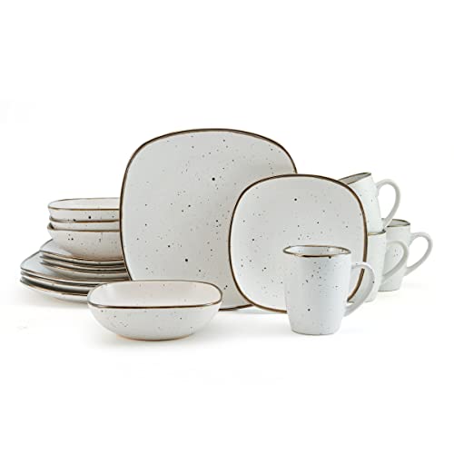 Pfaltzgraff Decker Square 16 Piece Dinnerware Set, Service for 4, White Speckled