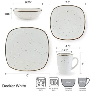 Pfaltzgraff Decker Square 16 Piece Dinnerware Set, Service for 4, White Speckled