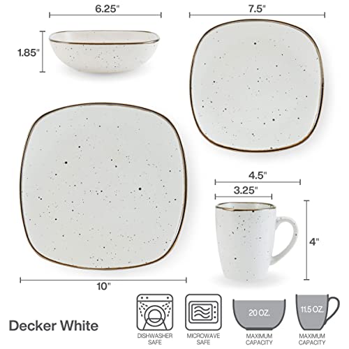 Pfaltzgraff Decker Square 16 Piece Dinnerware Set, Service for 4, White Speckled