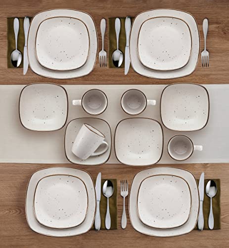 Pfaltzgraff Decker Square 16 Piece Dinnerware Set, Service for 4, White Speckled