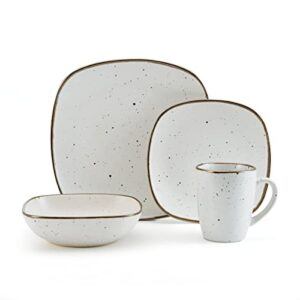 Pfaltzgraff Decker Square 16 Piece Dinnerware Set, Service for 4, White Speckled