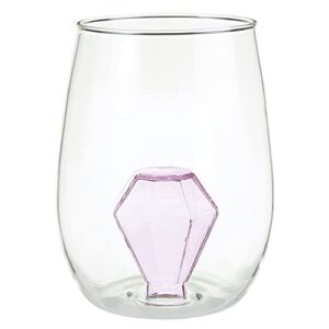 slant collections 3d wine glass stemless wine glass with figurine, 16-ounce, diamond