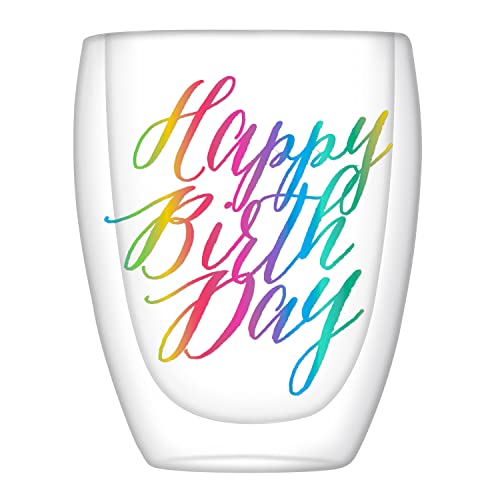 Slant Collections Wine Glass Gift Double-Wall Stemless Wine Glass, 10-Ounces, Happy Birthday