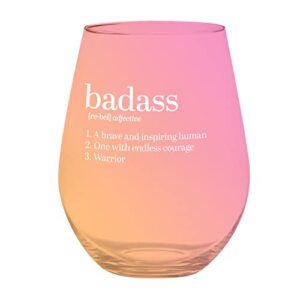 slant collections jumbo stemless wine glass, 30-ounce, badass