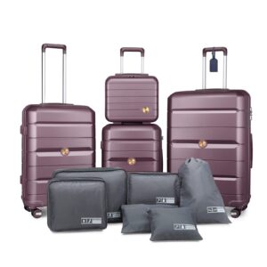 somago luggage sets 3 piece spinner hardside pp suitcase with tsa lock 4 piece set with 6 set packing cubes for travel (elegant purple)