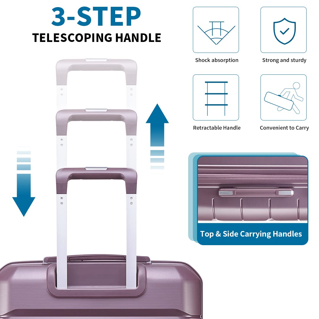 Somago Luggage Sets 3 Piece Spinner Hardside PP Suitcase with TSA Lock 4 Piece Set with 6 Set Packing Cubes for Travel (Elegant Purple)