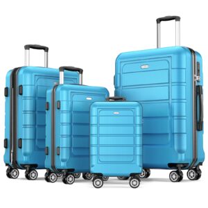 showkoo luggage sets expandable pc+abs durable suitcase sets double wheels tsa lock 4 piece luggage set sky blue
