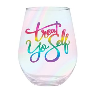 slant collections jumbo stemless wine glass, 30-ounce, treat yo self