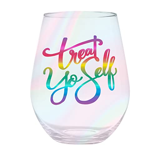 Slant Collections Jumbo Stemless Wine Glass, 30-Ounce, Treat Yo Self