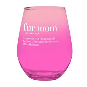 slant collections jumbo stemless wine glass, 30-ounce, fur mom