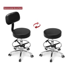 Kaleurrier Rolling Swivel Adjustable Heavy Duty Drafting Stool Chair for Salon,Medical,Office and Home uses,with Wheels and Back (Black with Footrest)