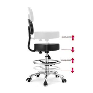 Kaleurrier Rolling Swivel Adjustable Heavy Duty Drafting Stool Chair for Salon,Medical,Office and Home uses,with Wheels and Back (Black with Footrest)