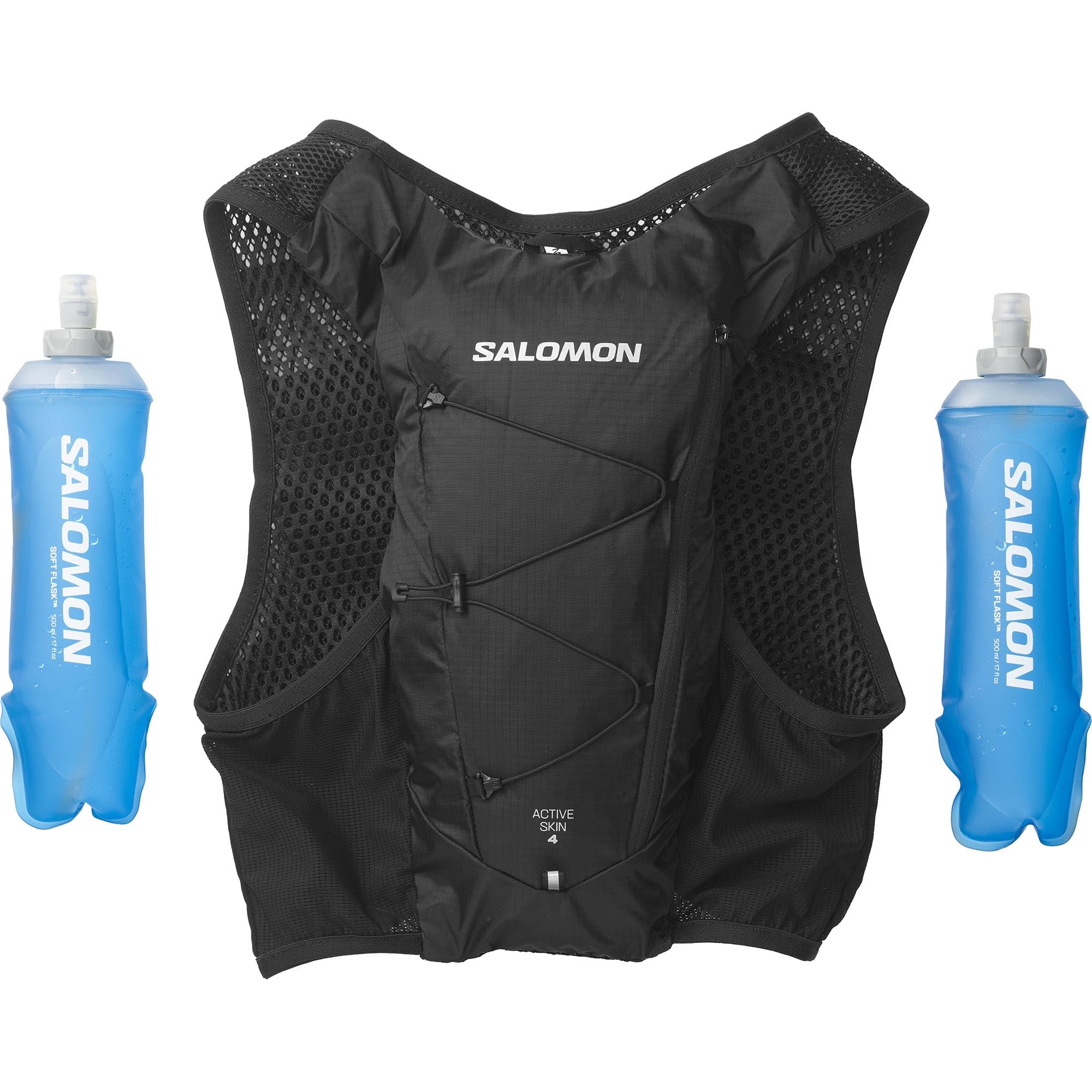 Salomon Active Skin 4 Running Hydration Pack with flasks, Black, M