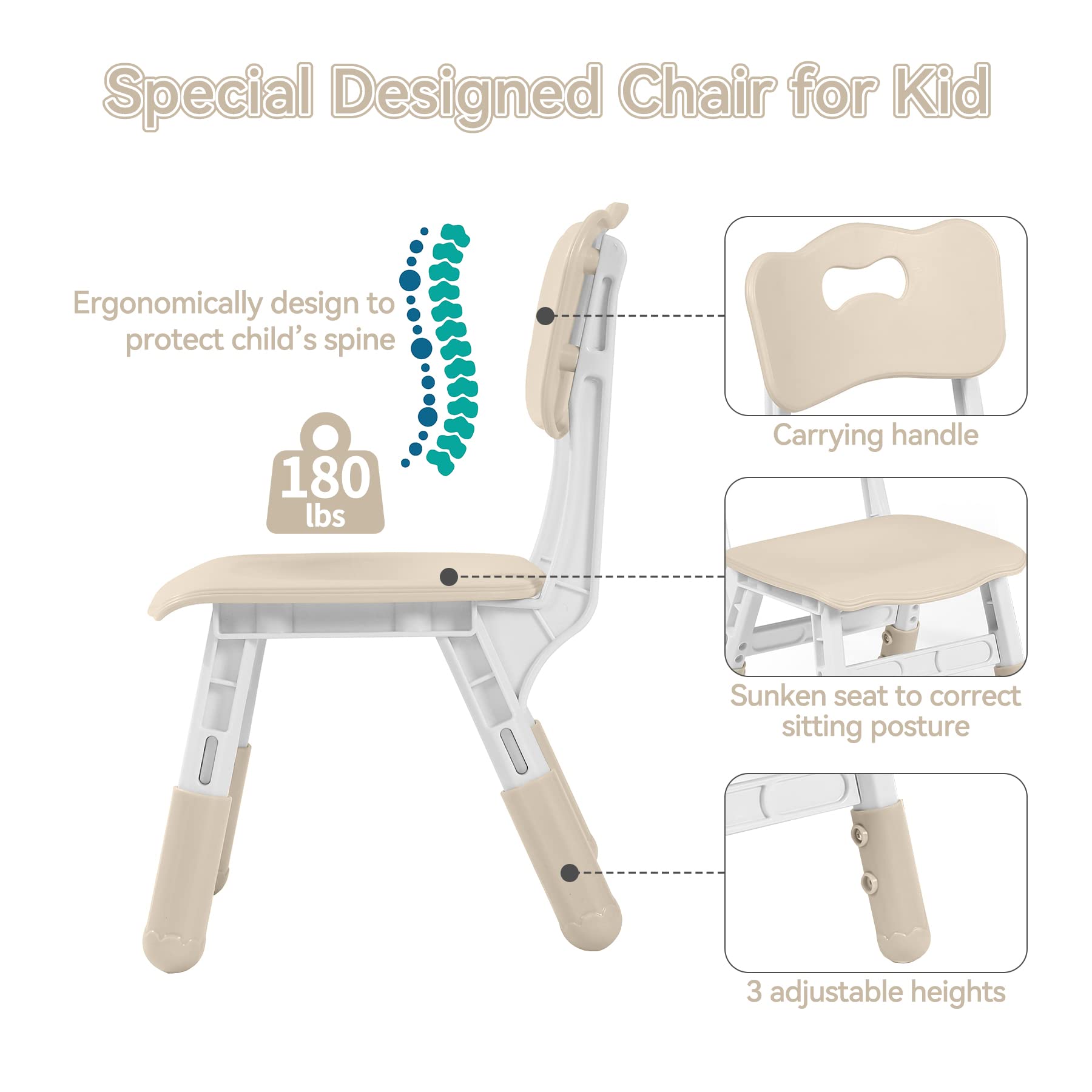 CuFun Kids Table and 4 Chairs Set, Children Study Desk, Dining Table, Height Adjustable Plastic Desk Painting Desktop Toddler Furniture for Boys and Girls (Burlywood-Wood Grain)