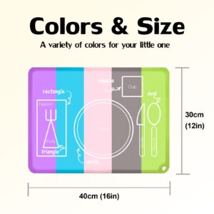 Silicone Kids Placemats, Non-Slip Portable Montessori Placemats for Kids Baby Toddlers Table Setting Mats, Reusable Dining Food Mat, 2Pack, Pink&Baby Blue