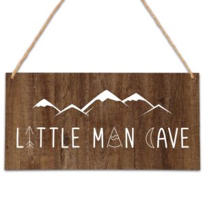 little man cave wall sign, woodland boy nursery, toddler boys room, baby boys room wall decor farmhouse rustic wall art wooden sign, 10" x 5" wood plaque wall hanging sign(hb11)
