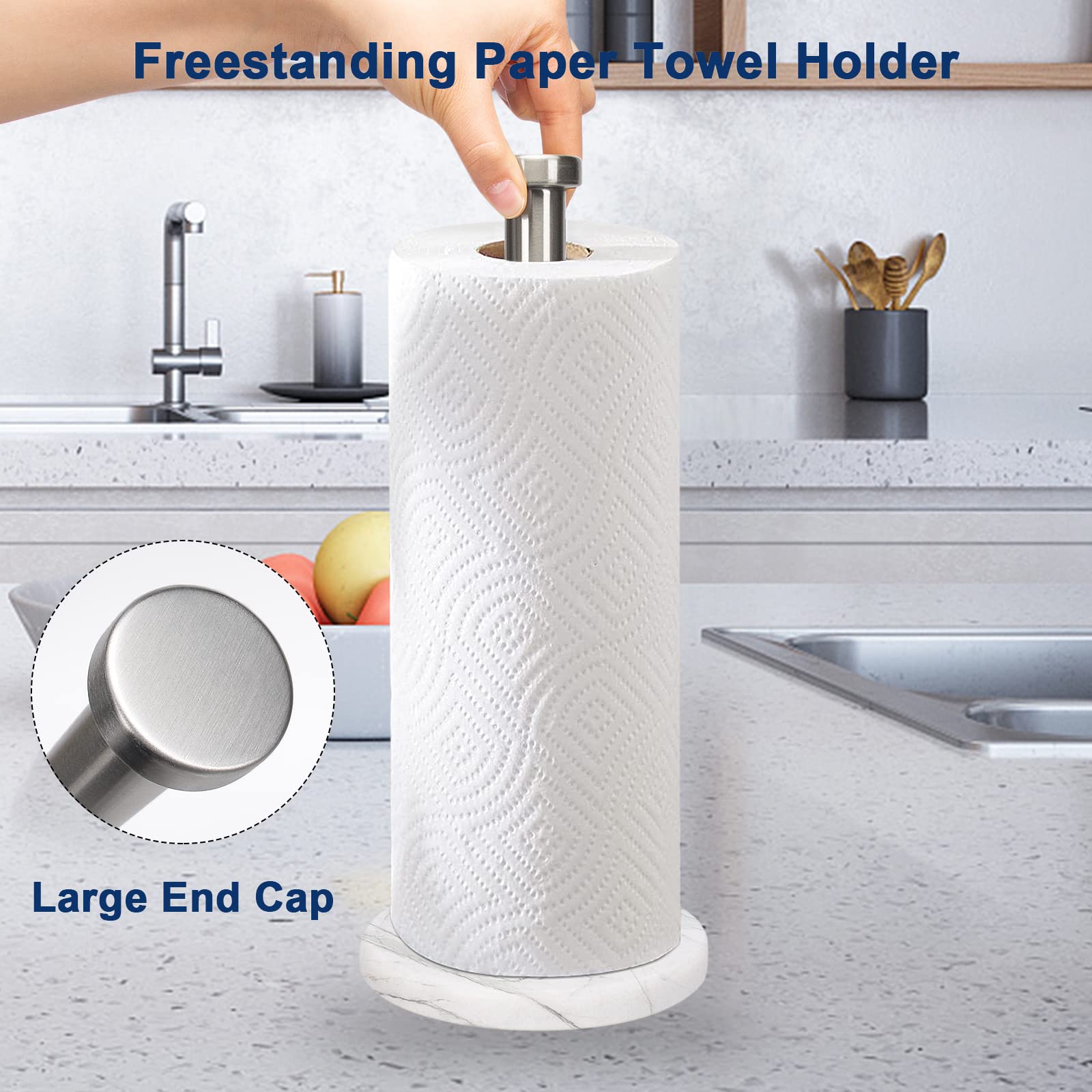 NearMoon Standing Paper Towel Holder, Kitchen Paper Towel Roll Holder- for Bathroom Kitchen Countertop, Standard or Jumbo-Sized Roll Holder (with Marble Base, Brushed Nickel)