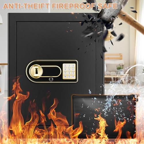 2.5 Cubic Large Fireproof Safe Box with Waterproof Fireproof Document Bag, Anti-Theft Home Safe with Combination Lock, Security Safe for Money Ammunition Medicines