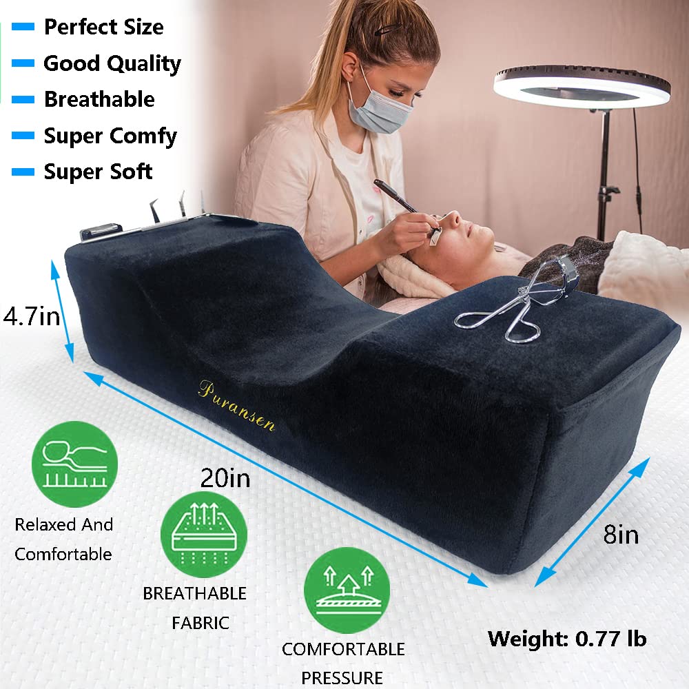 Puransen Beauty Salon Lashing Pillow - Eyelash Extension Neck Pillow,Comfortable Velvet Memory Foam Eyelash Pillow, Protect The Neck When Used for Lashing (Black)