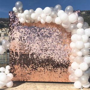 Shimmer Wall Backdrop Sequin Backdrop-24 Packs Rose Gold Panels Square Shimmer Wall Backdrop for Backdrop Photography Wedding Party Wall Panel