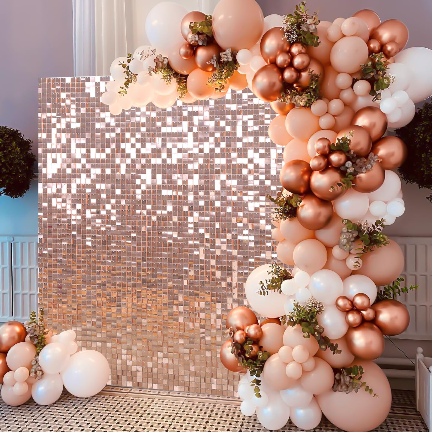 Shimmer Wall Backdrop Sequin Backdrop-24 Packs Rose Gold Panels Square Shimmer Wall Backdrop for Backdrop Photography Wedding Party Wall Panel