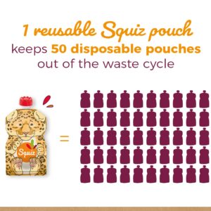 SQUIZ - 3 Swiss-Made Pack Reusable Food Pouches 4,4 oz (130ml) - Refillable Squeeze Food Storage for Baby, Toddler and Kids - Washable and Freezer Safe Bags - BPA Free - Sophie La Girafe