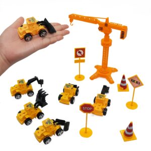 Nevperish 18 PCS Construction Cake Toppers Vehicles Cake Decoration Set Excavator Tower Crane Cupcake Topper Traffic and Road Sign Decor Happy Birthday Party Supplies Favors for Kids Boys