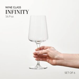 Krosno Red Wine Glasses | Elegant Design | Set of 6 | 16.91 oz | Infinity Collection | Traditional Craft | Ideal for Home Restaurant and Party | Dishwasher Safe | Gift Idea | Made in Europe