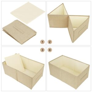 Open Storage Bins with Handle BOPEY Clothes Organizer Container Linen Fabric Foldable Basket for Home Closet Shelves Nursery Toys Books Beige Large 3-pack (BP006)