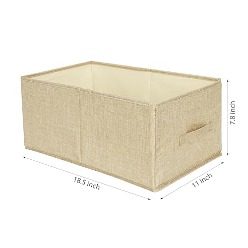 Open Storage Bins with Handle BOPEY Clothes Organizer Container Linen Fabric Foldable Basket for Home Closet Shelves Nursery Toys Books Beige Large 3-pack (BP006)